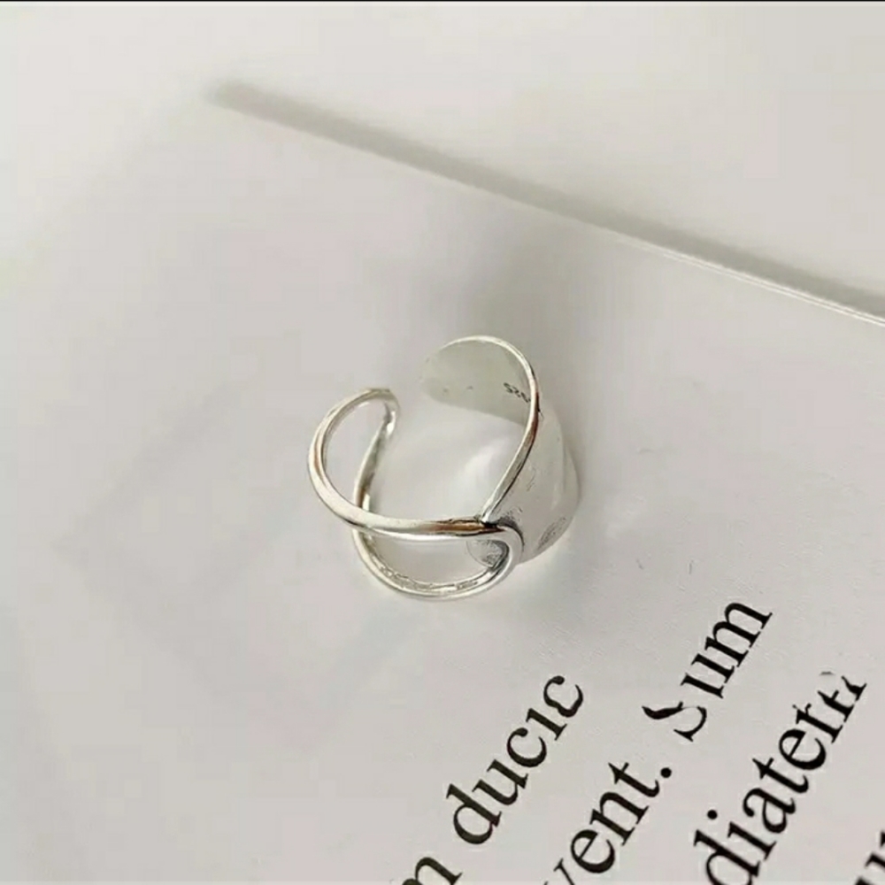 NEW Wide Abstract 925 Sterling Silver Half Spoon Ring - Picture 10 of 10
